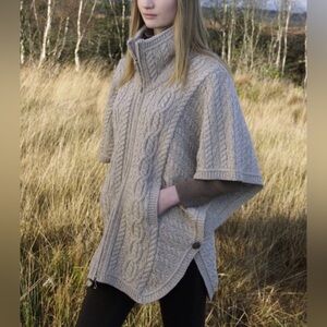 Aran Crafts Cream Cable Knit Poncho